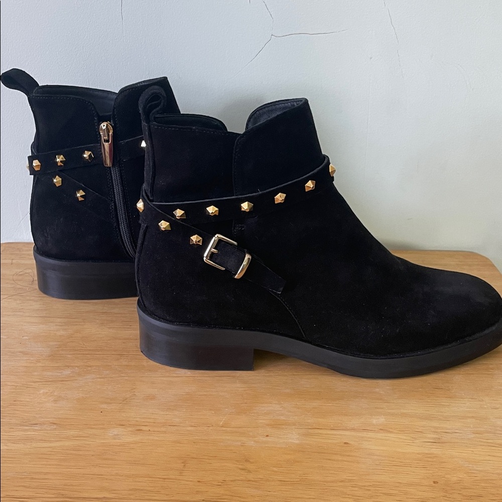 🇮🇹 C La CANADIENNE New Black Suede Ankle Boots Metallic Studs, Size 8